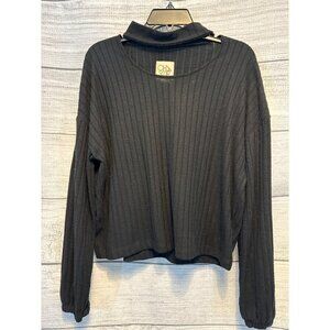 Chaser Black Ribbed Keyhole Sweater Size S